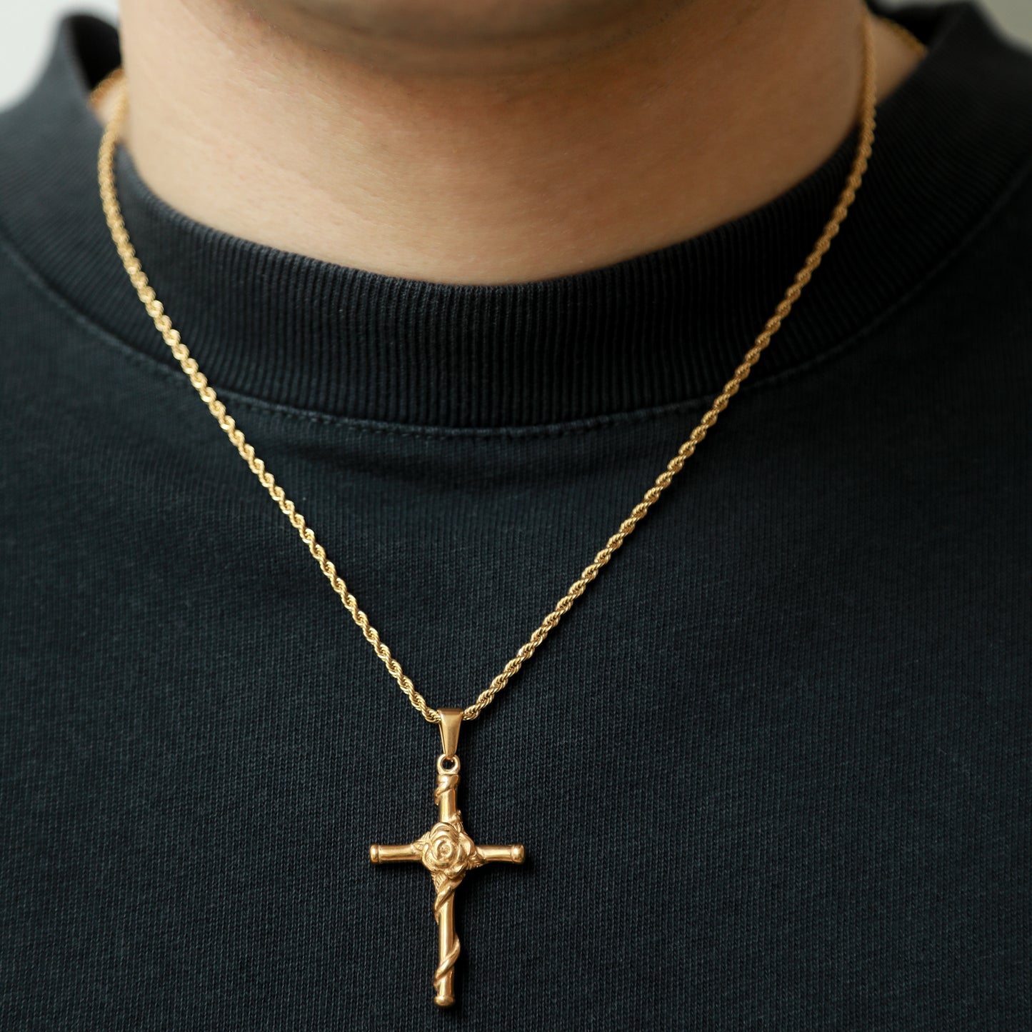 Rose Cross Pendant - Gold