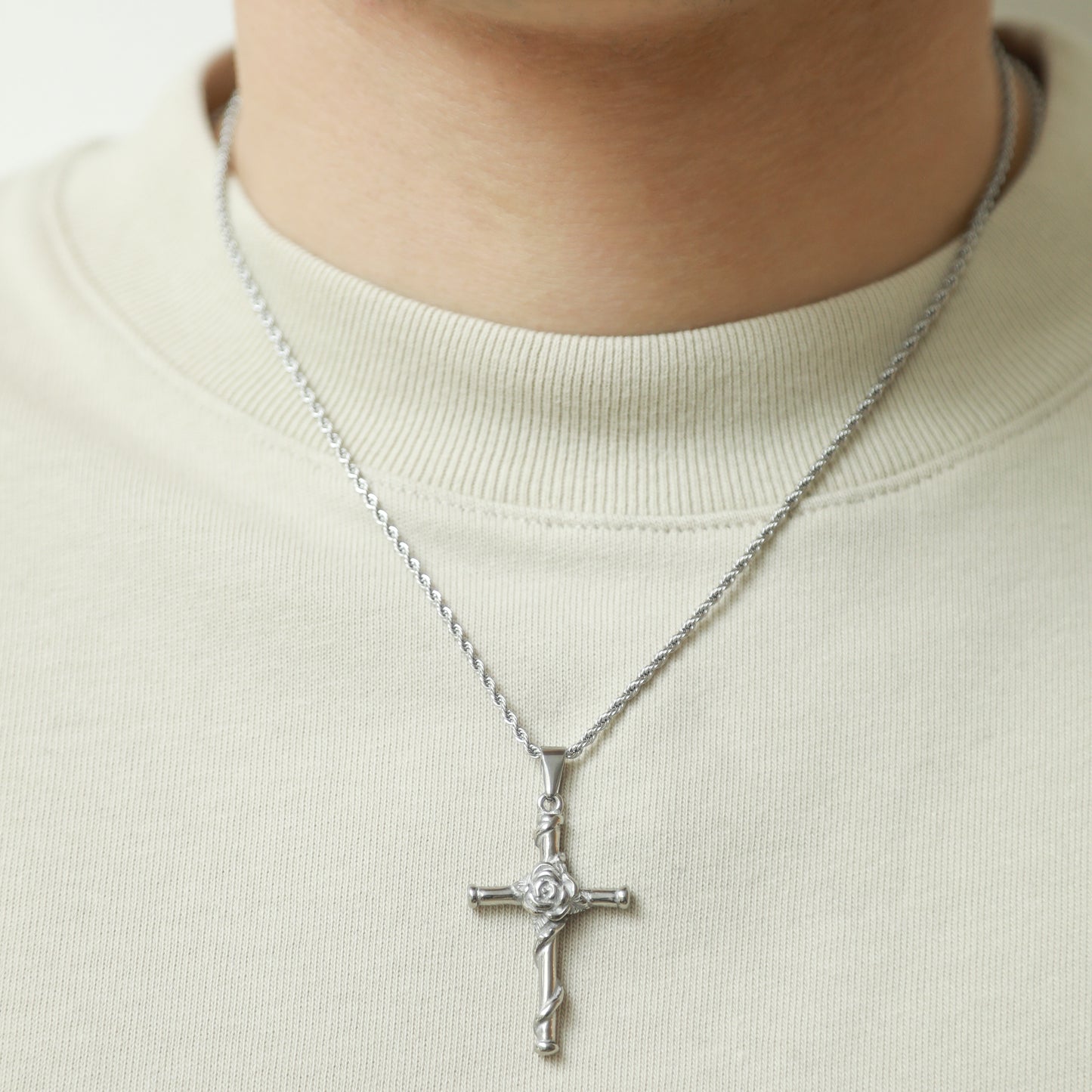 Rose Cross Pendant - Silver