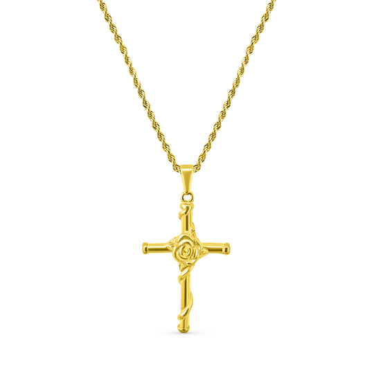 Rose Cross Pendant - Gold